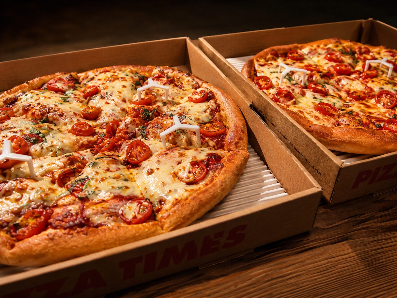 Two boxes of pizza — the pizza fund feast for the whole room